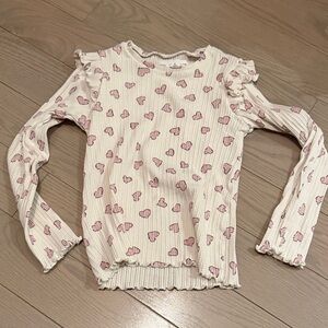 Zara Cream Long Sleeve Shirt with Pink Hearts